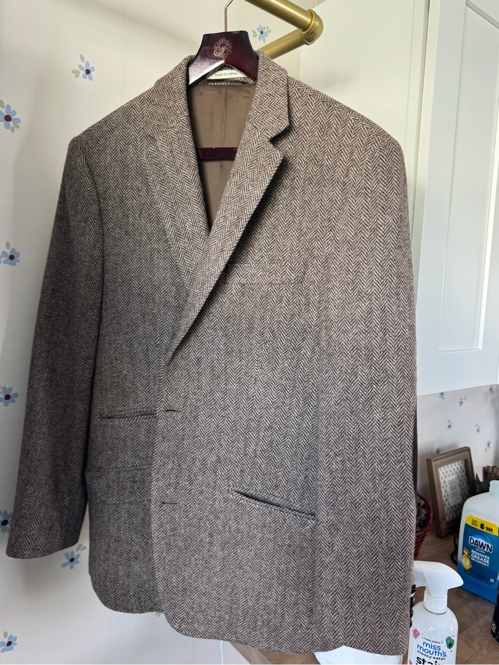Ralph Lauren Men's Herringbone Wool Blazer in Brown & Cream
